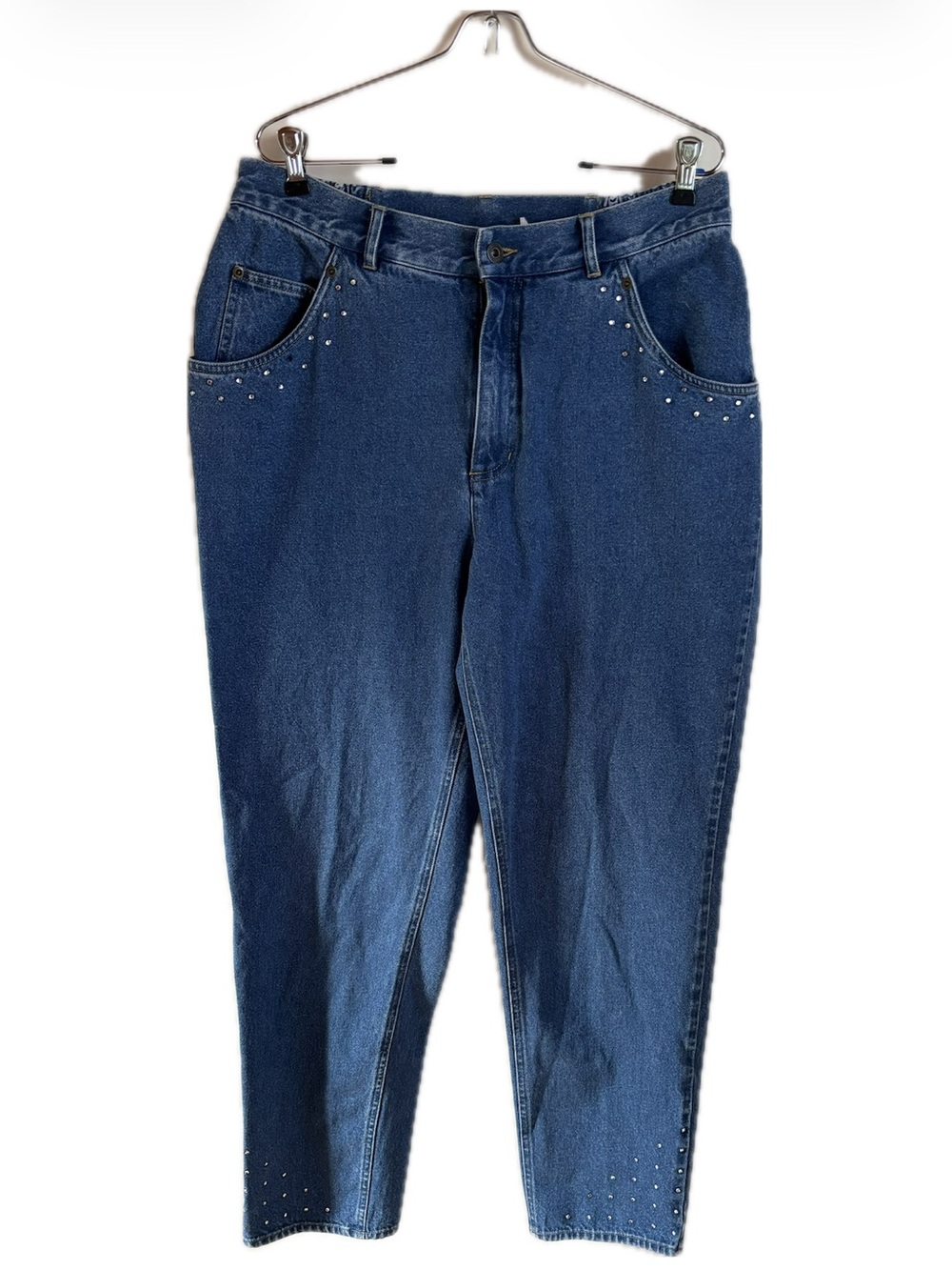 Vintage Liz Claiborne Curvy High Rise Blue Straight Leg Jeans with Jewel Accents